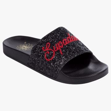 Style 7789 Black Glitter Slides